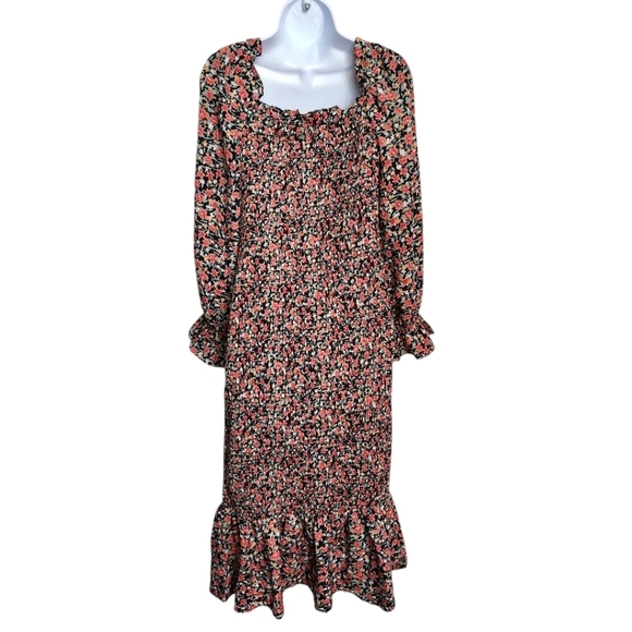 PRETTYGARDEN Long Puff Sleeve Floral Midi Bodycon Dress Size Large - Picture 2 of 11